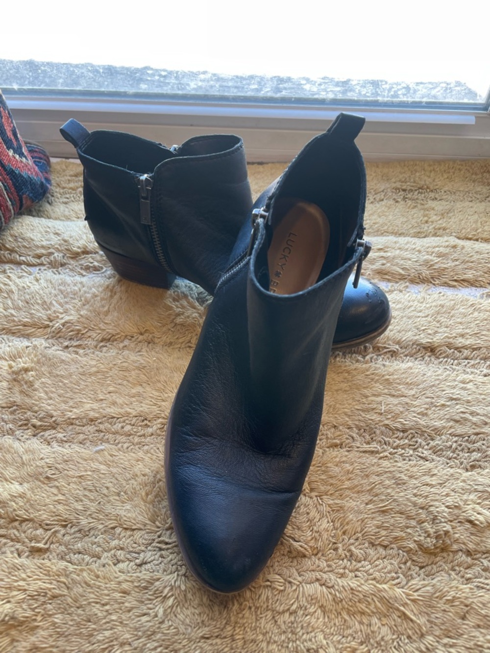 Lucky Brand Ladies Basel Black Leather ankle Booties Boot Shoes 7.5